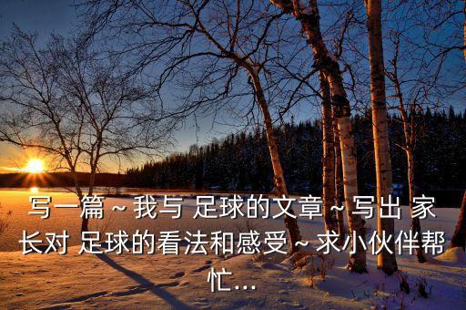 寫一篇～我與 足球的文章～寫出 家長對 足球的看法和感受～求小伙伴幫忙...