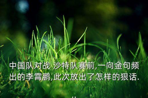 中國隊(duì)對戰(zhàn) 沙特隊(duì)賽前,一向金句頻出的李霄鵬,此次放出了怎樣的狠話...